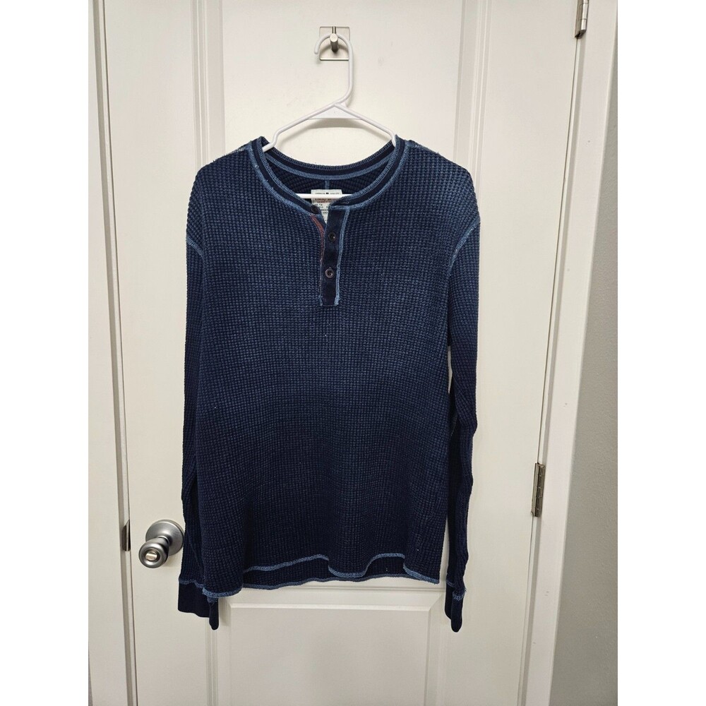 Lucky Brand Shirt Men Small Henley Blue Navy Sweatshirt Pullover Vintage Stretch